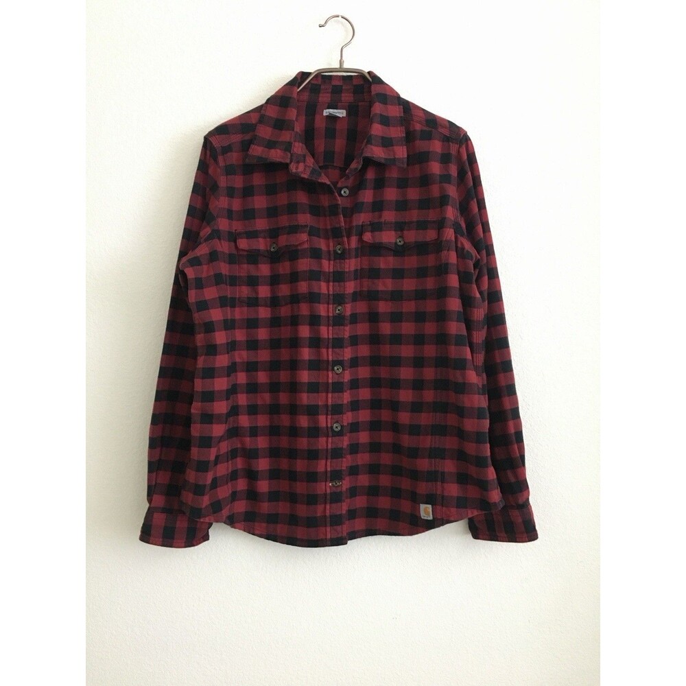 Carhartt Women's XL 16/18 Red Black Buffalo Plaid Flannel Shirt Button Front